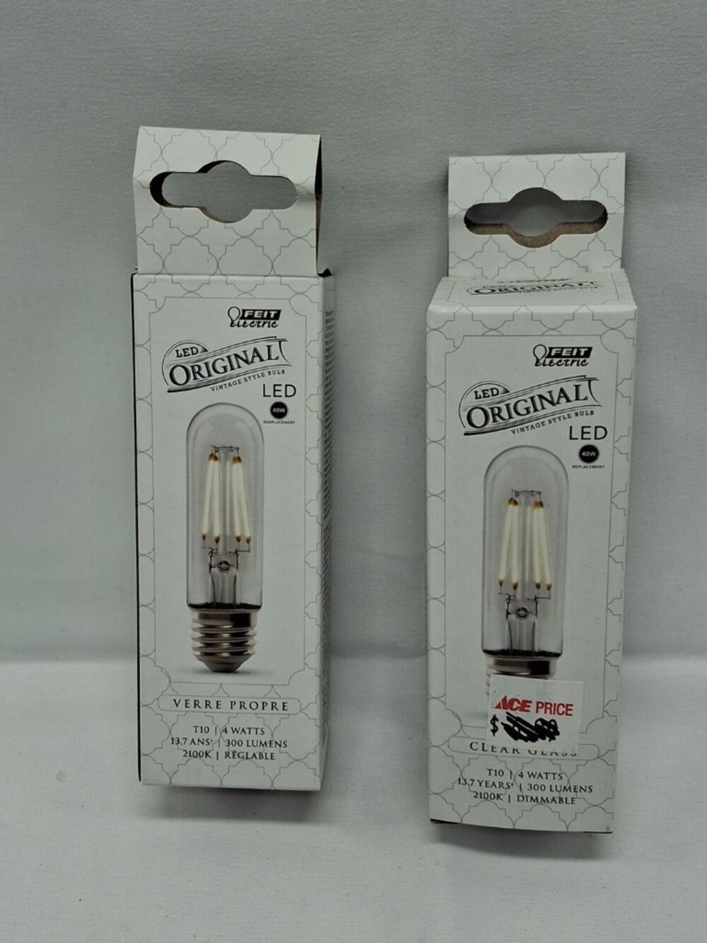 2 pk Feit Electric T10/CL/VG/LED 120V 4W 2100K 300 Lumens Vintage LED Light Bulb